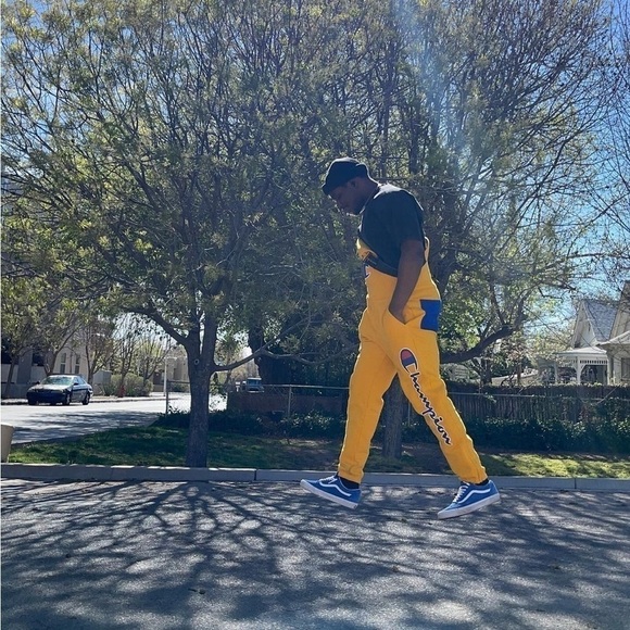 Champion Life™ Super Fleece 3.0 Overalls Size S Unisex Yellow Pockets Sweatpants - Picture 10 of 11